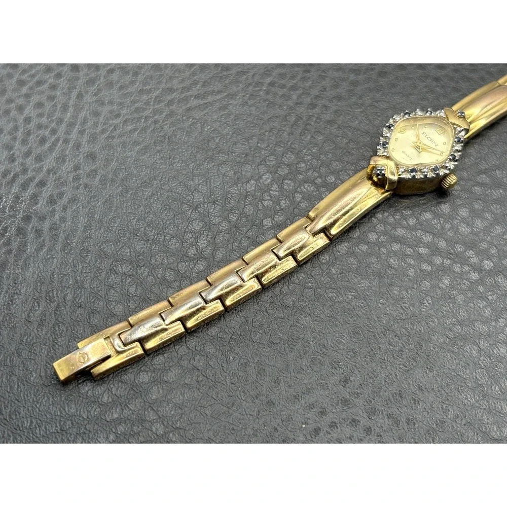 Vintage Elgin Genuine Sapphire Quartz Watch Gold Tone Untested Needs Battery